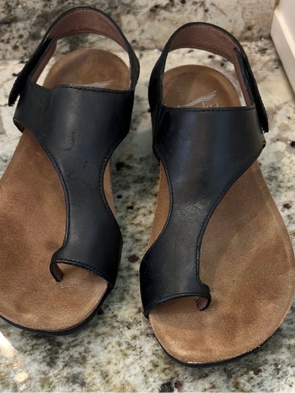 Dansko Black Leather Toe-Loop Sandals